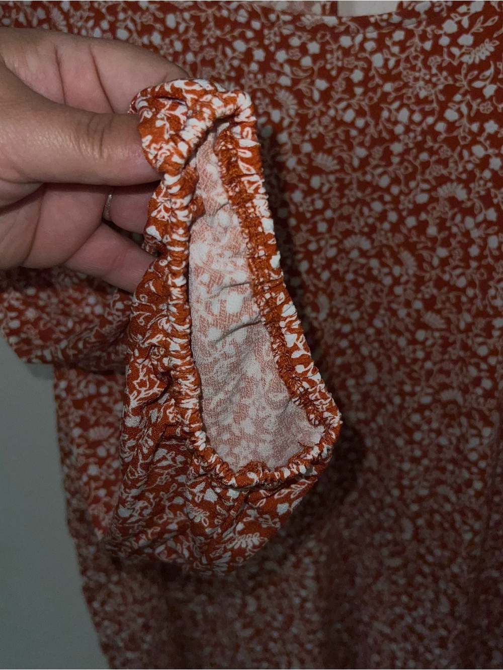 Adrianna Papell Rust Orange Colored White Floral Print Long Sleeve Blouse 2X. - Picture 4 of 7